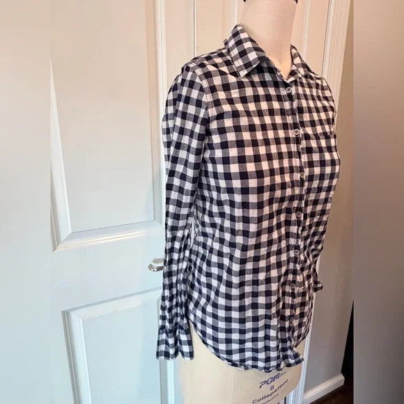 Navy White Gingham Button Down Shirt XS Relaxed Fit Cotton Preppy J.Crew - Picture 4 of 10